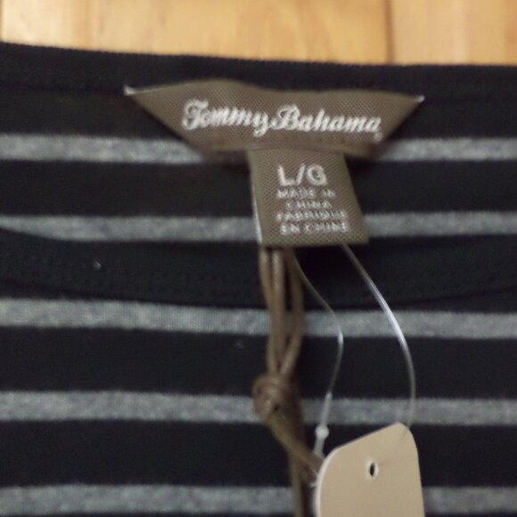 Tommy Bahama T-Shirt Long Sleeves ~Black + Gun Metal Stripes-Size: Large NWT $58 - Picture 3 of 10